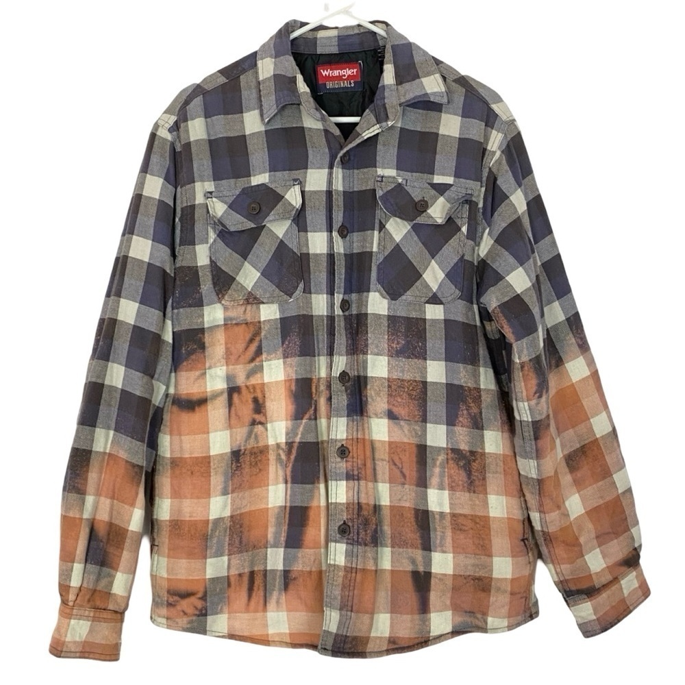 Upcycled Wrangler Plaid Flannel Shacket Mens Size Large Shirt Jacket Quilted